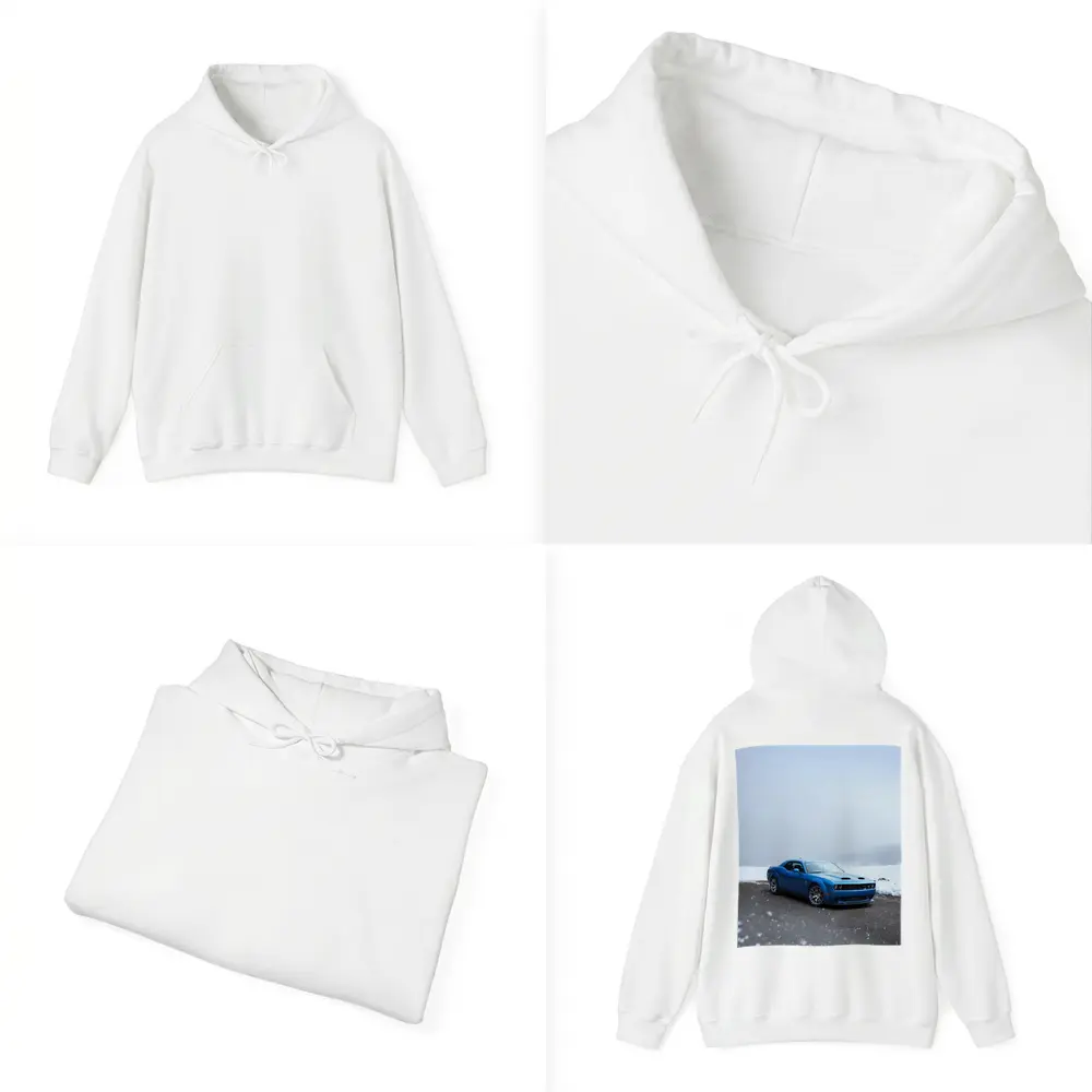 Dodge Challenger Blue Muscle Car Snowy Scene – Hoodies