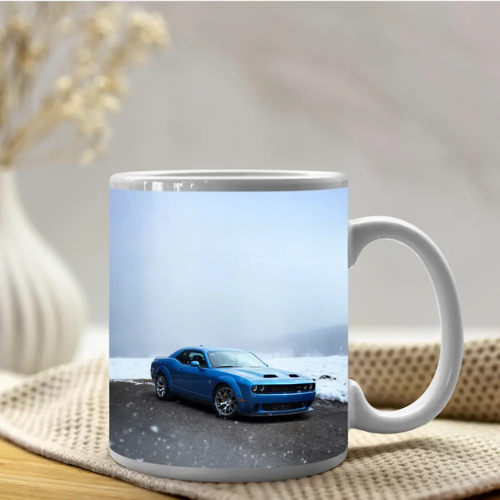 Dodge Challenger Blue Muscle Car Snowy Scene – Mugs