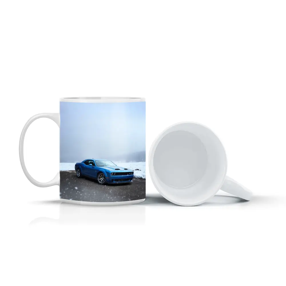 Dodge Challenger Blue Muscle Car Snowy Scene – Mugs