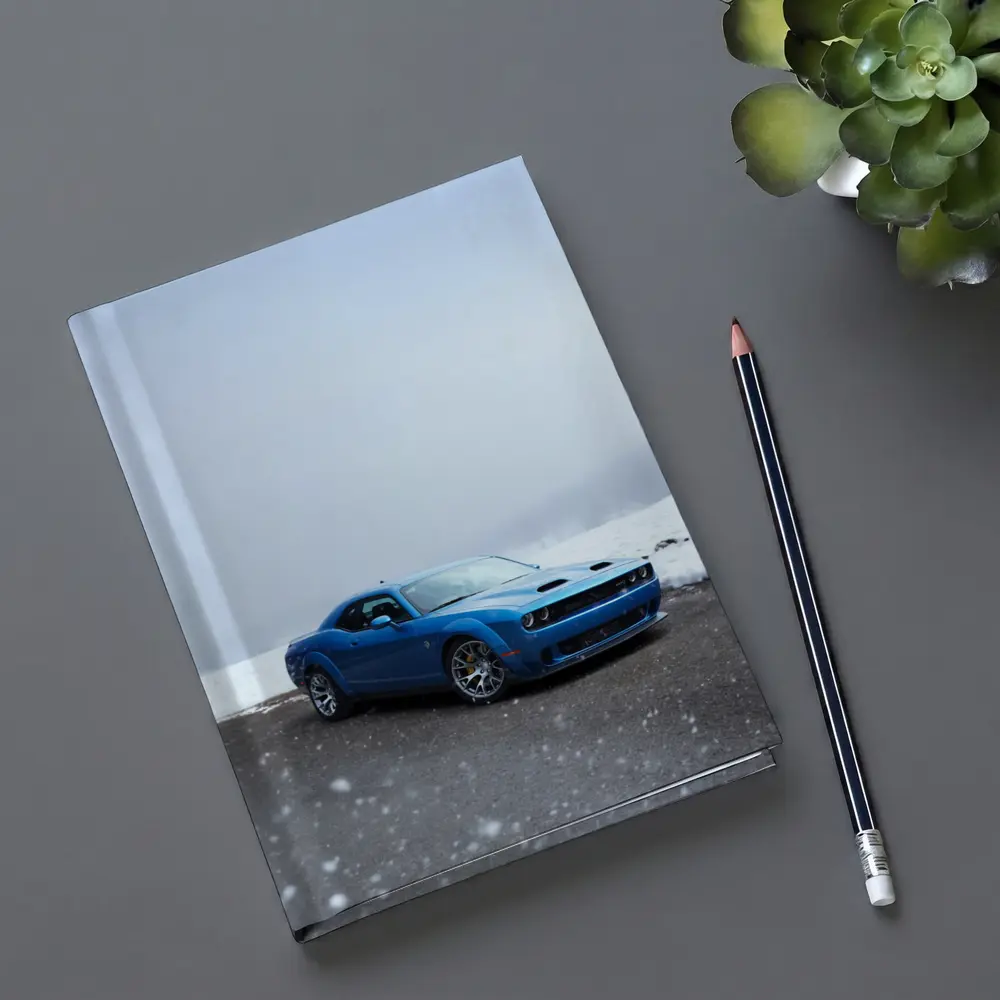 Dodge Challenger Blue Muscle Car Snowy Scene – Notebooks