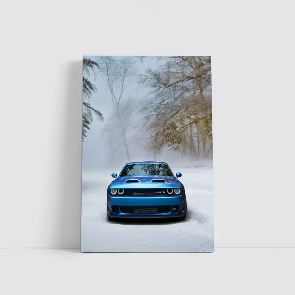 Dodge Challenger SRT Blue Snow Winter Scene – Wall Art