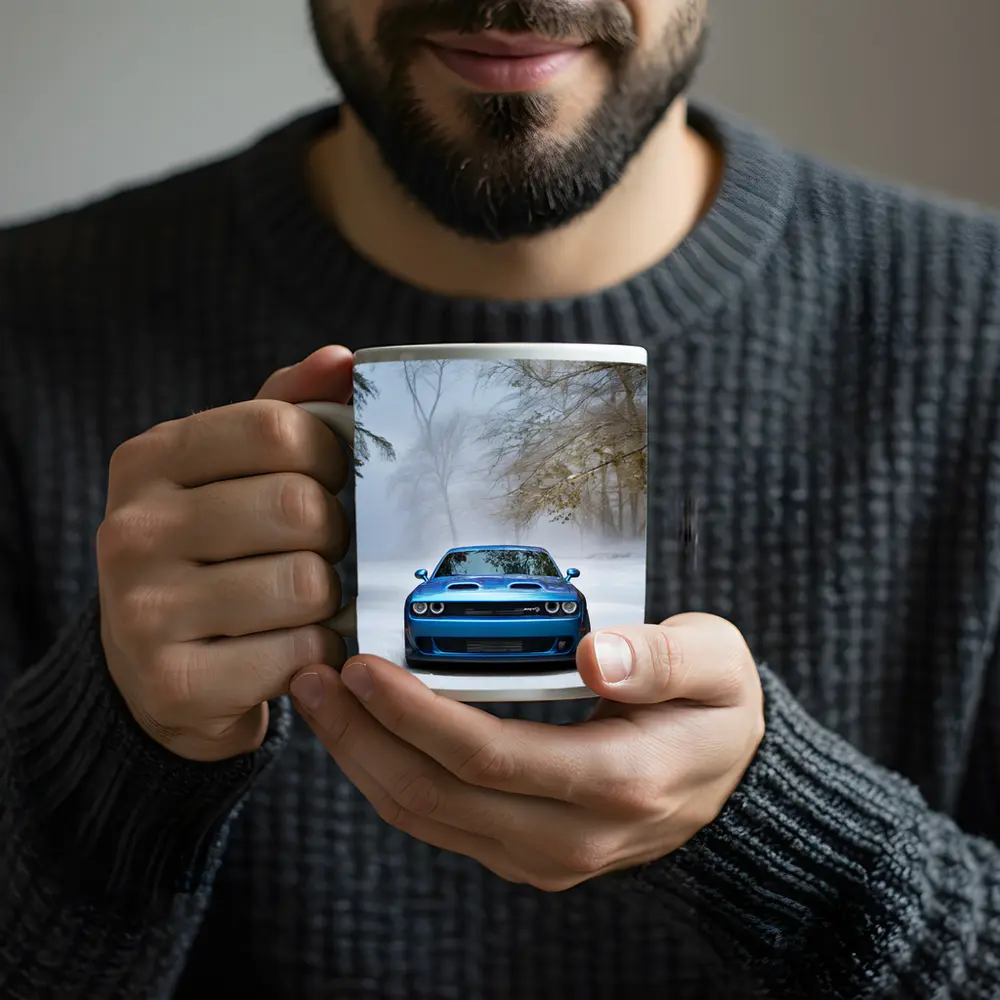 Dodge Challenger SRT Blue Snow Winter Scene – Mugs