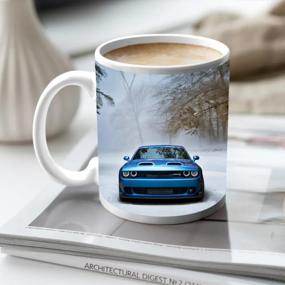 Dodge Challenger SRT Blue Snow Winter Scene – Mugs