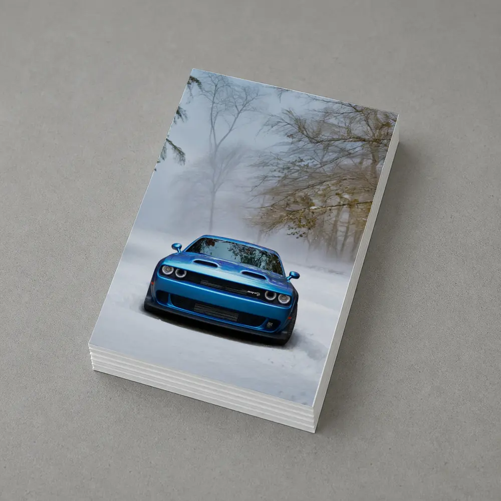 Dodge Challenger SRT Blue Snow Winter Scene – Postcards