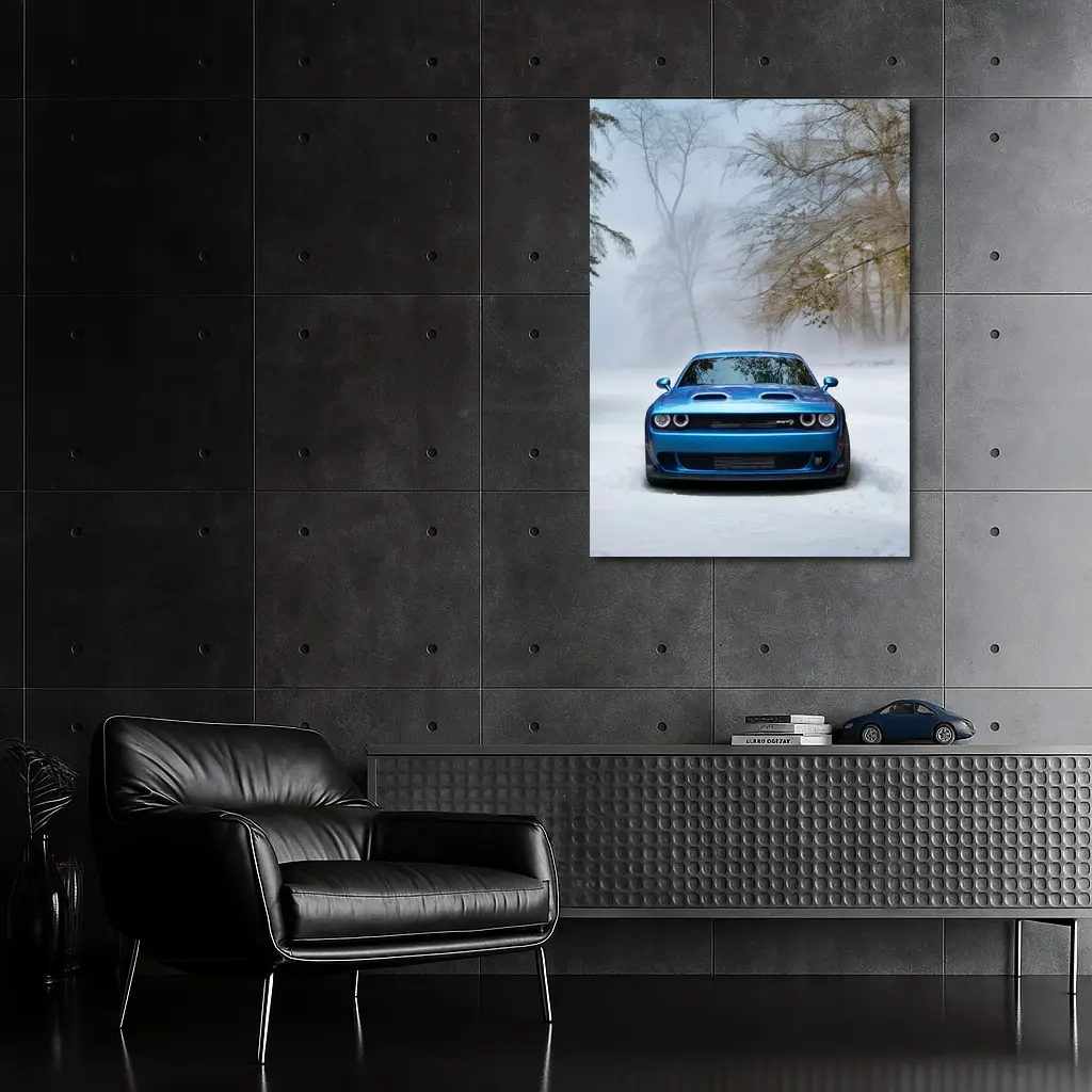Dodge Challenger SRT Blue Snow Winter Scene – Wall Art