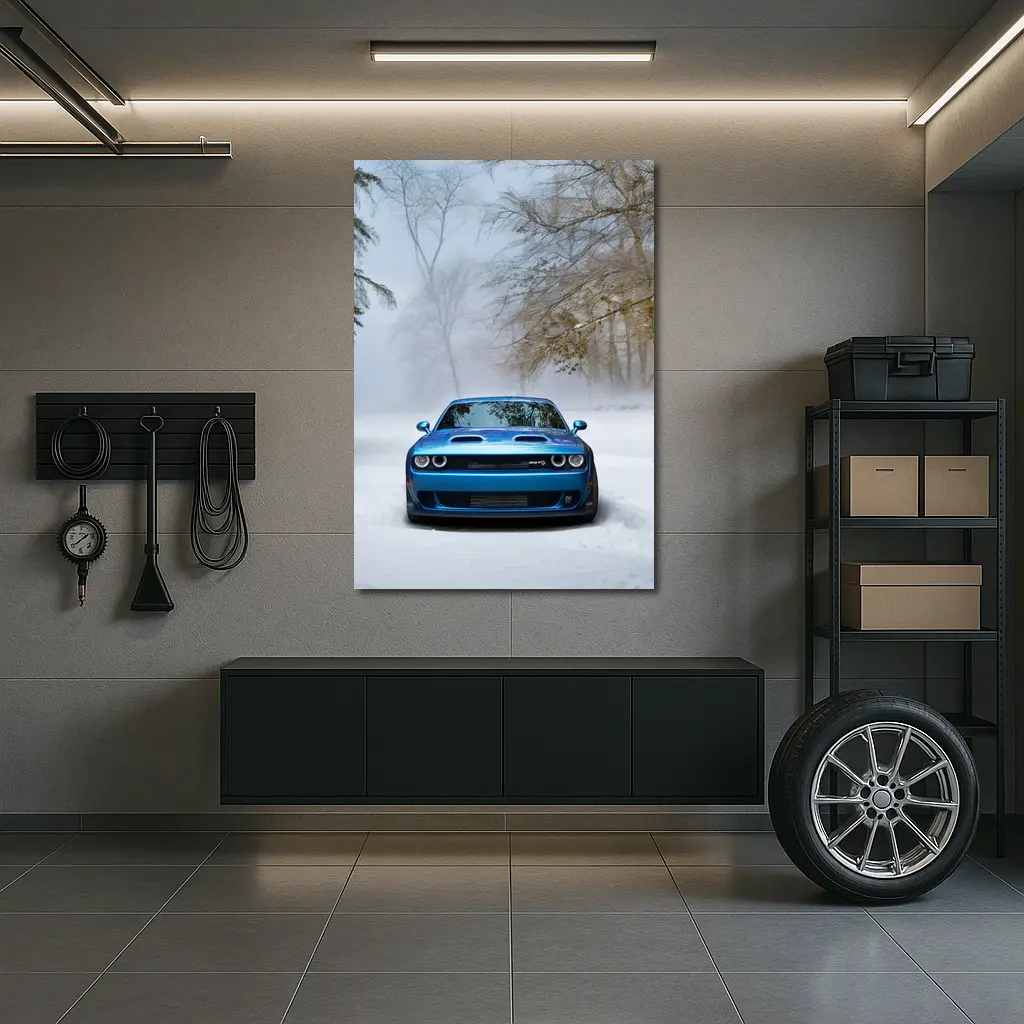Dodge Challenger SRT Blue Snow Winter Scene – Wall Art
