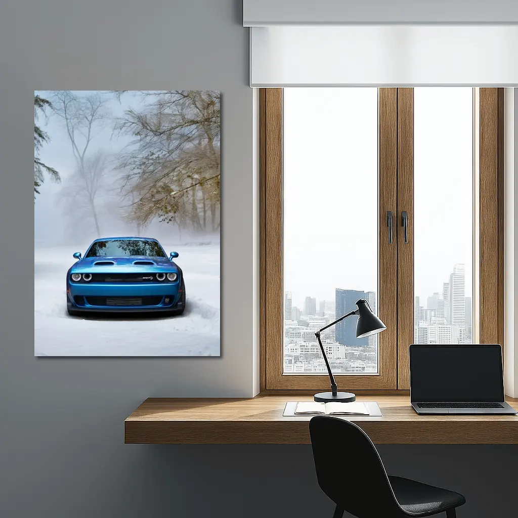 Dodge Challenger SRT Blue Snow Winter Scene – Wall Art