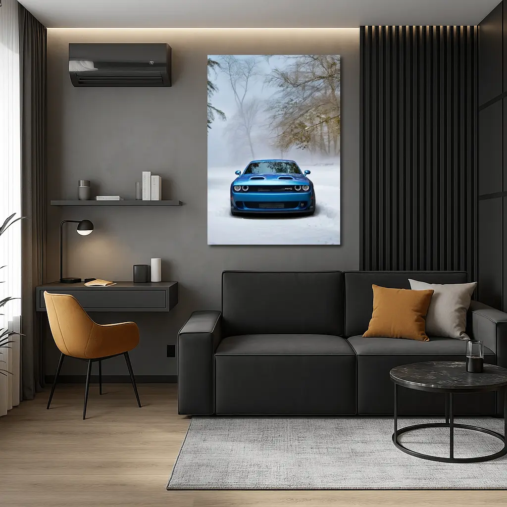 Dodge Challenger SRT Blue Snow Winter Scene – Wall Art