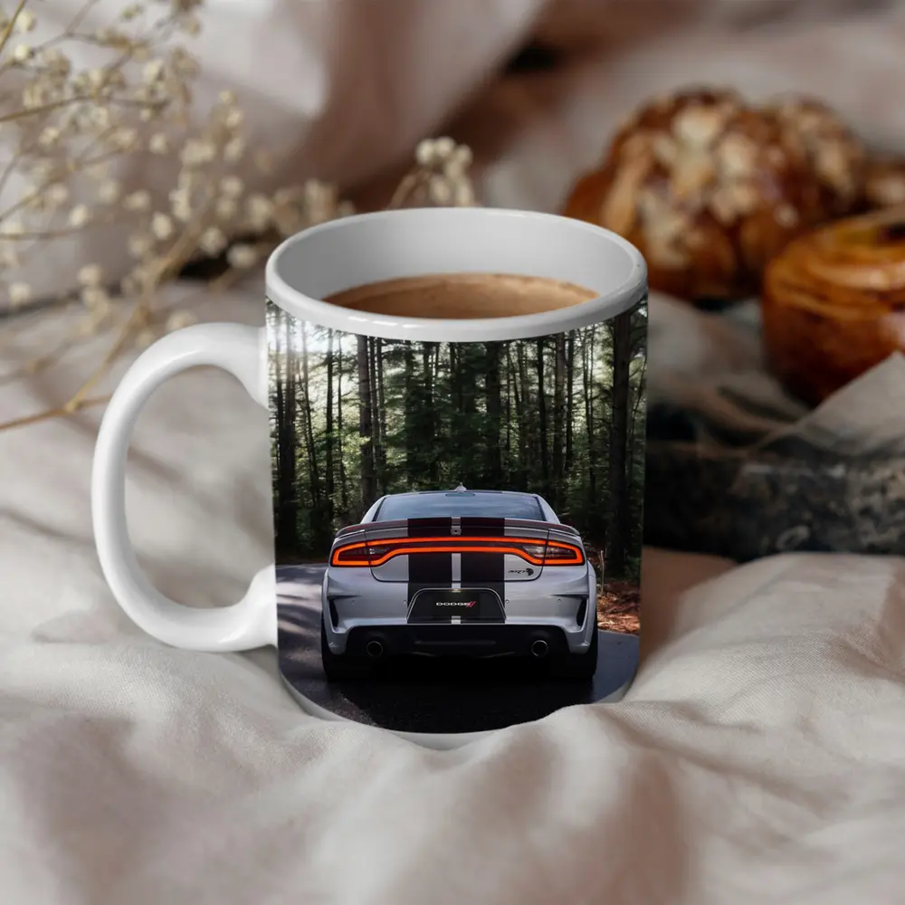 Dodge Charger Rear View Forest Road – Mugs
