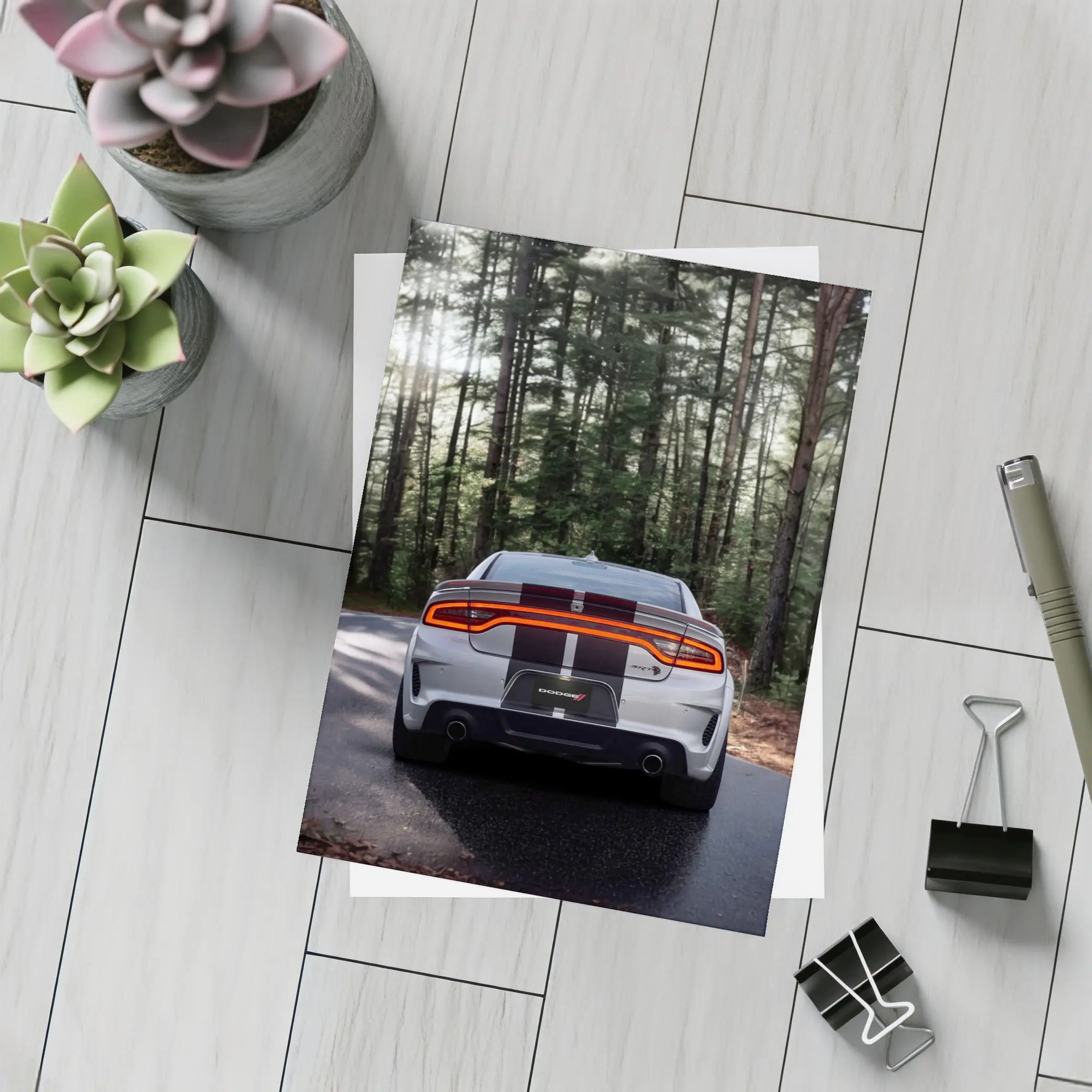 Dodge Charger Rear View Forest Road – Postcards