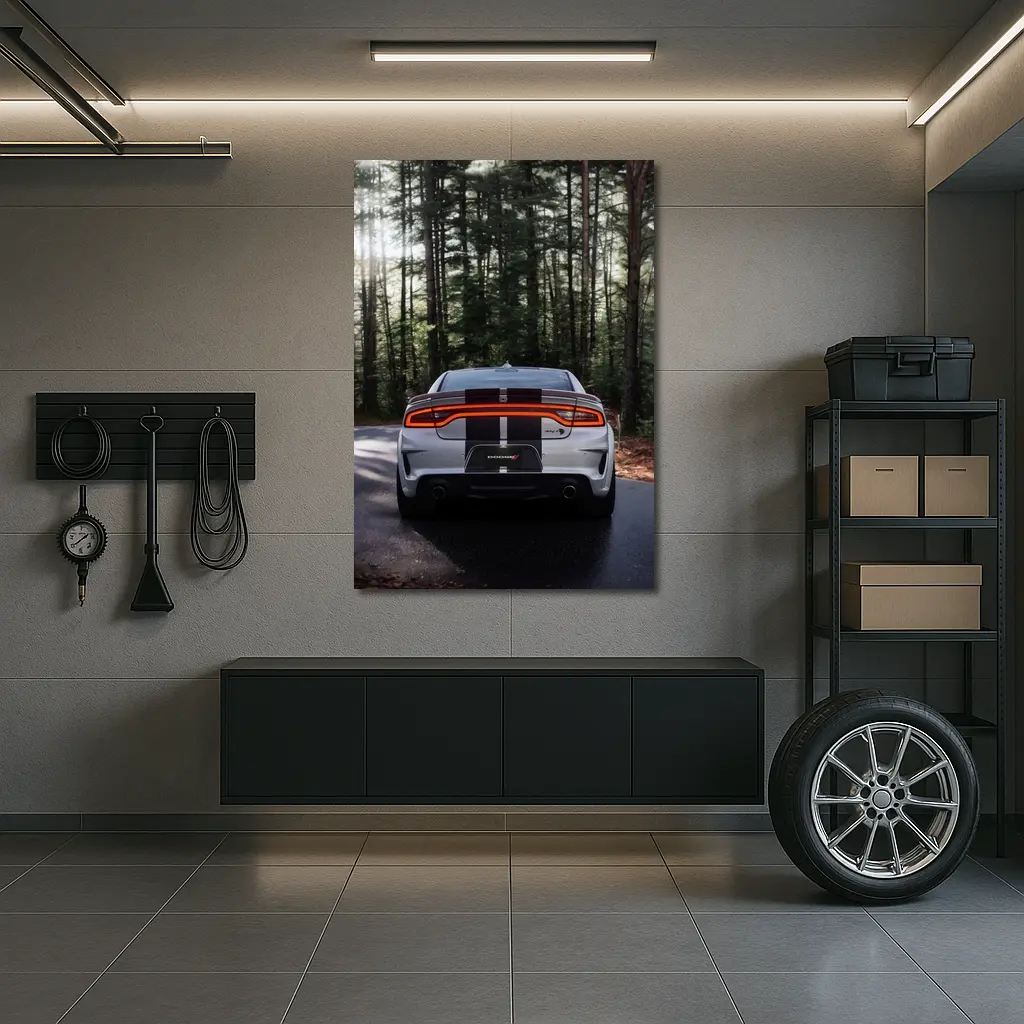 Dodge Charger Rear View Forest Road – Wall Art