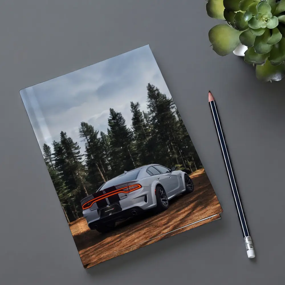 Dodge Charger Rear View Forest Background – Notebooks