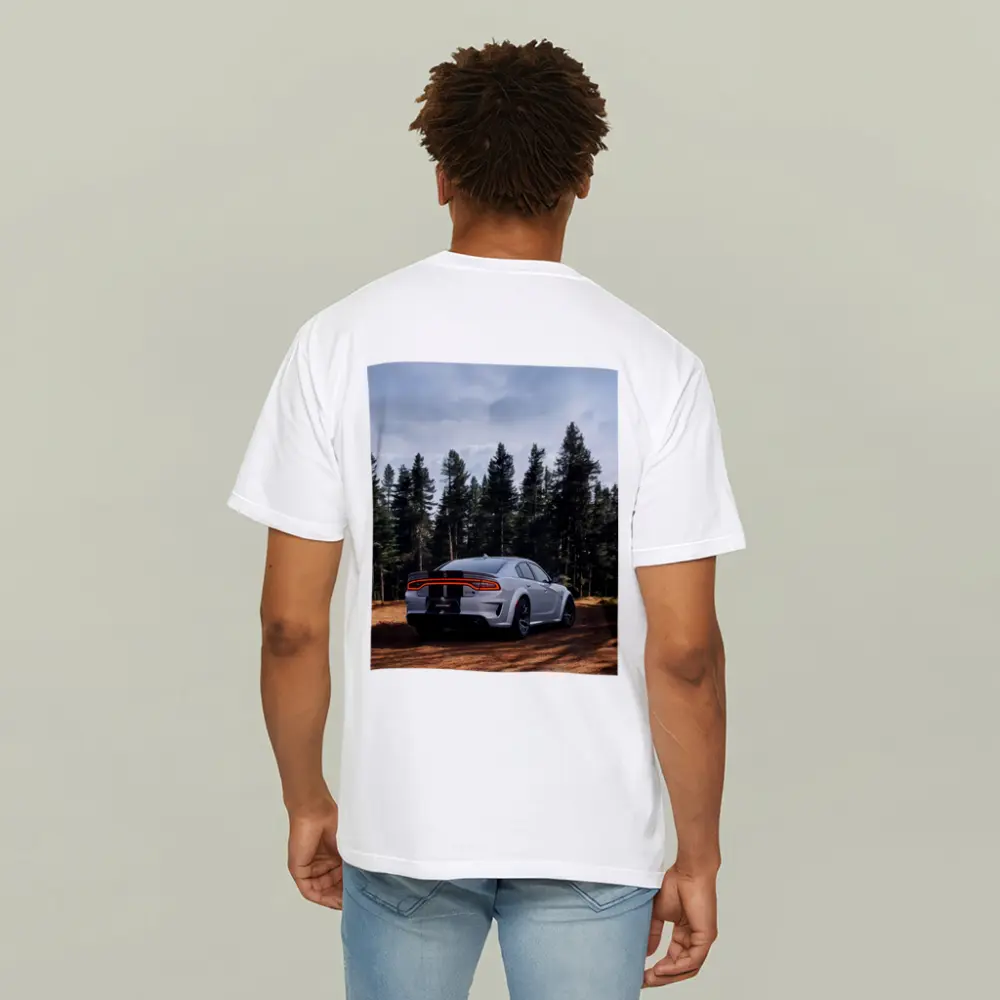 Dodge Charger Rear View Forest Background – T-Shirts