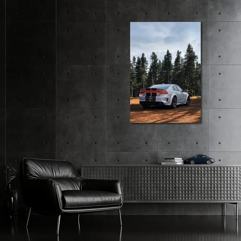 Dodge Charger Rear View Forest Background – Wall Art