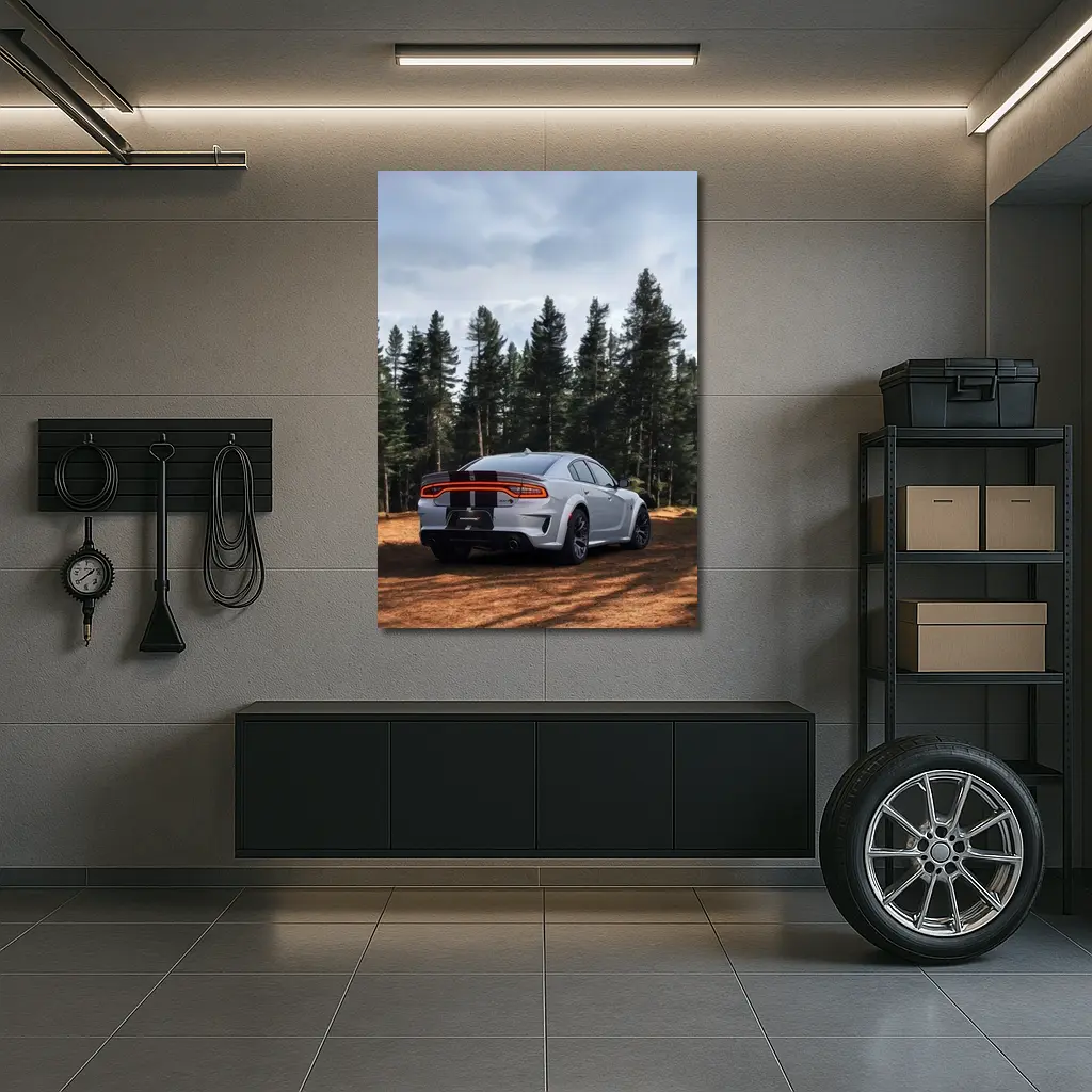 Dodge Charger Rear View Forest Background – Wall Art