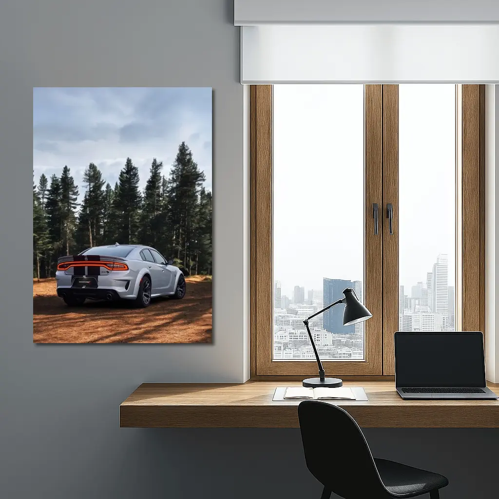 Dodge Charger Rear View Forest Background – Wall Art