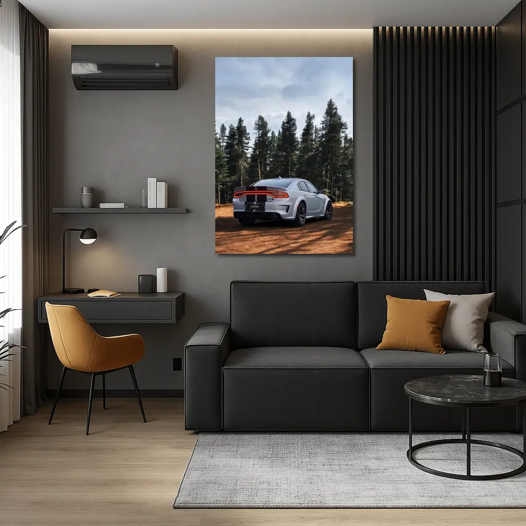 Dodge Charger Rear View Forest Background – Wall Art