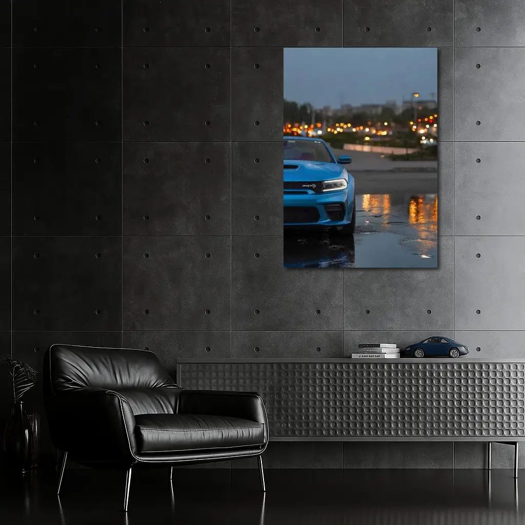 Dodge Charger SRT Blue Rainy City Night – Wall Art