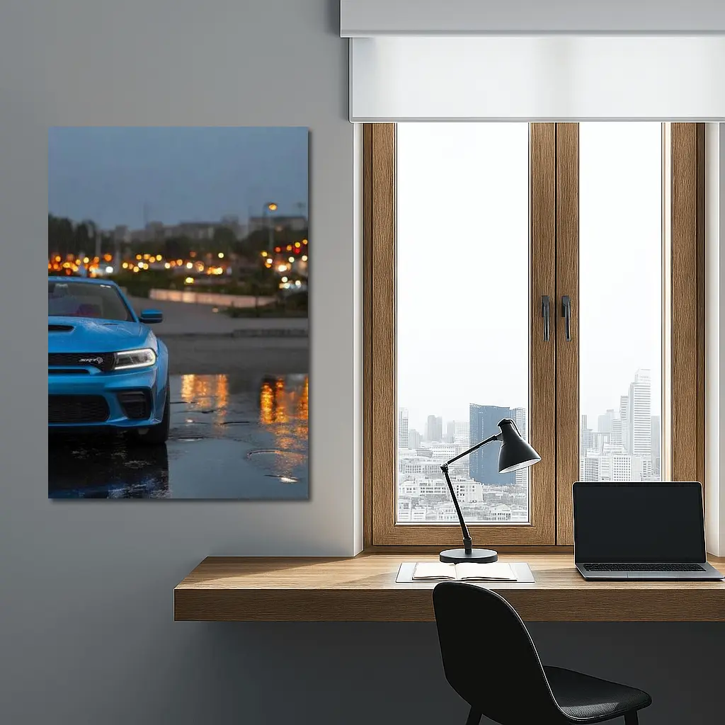 Dodge Charger SRT Blue Rainy City Night – Wall Art