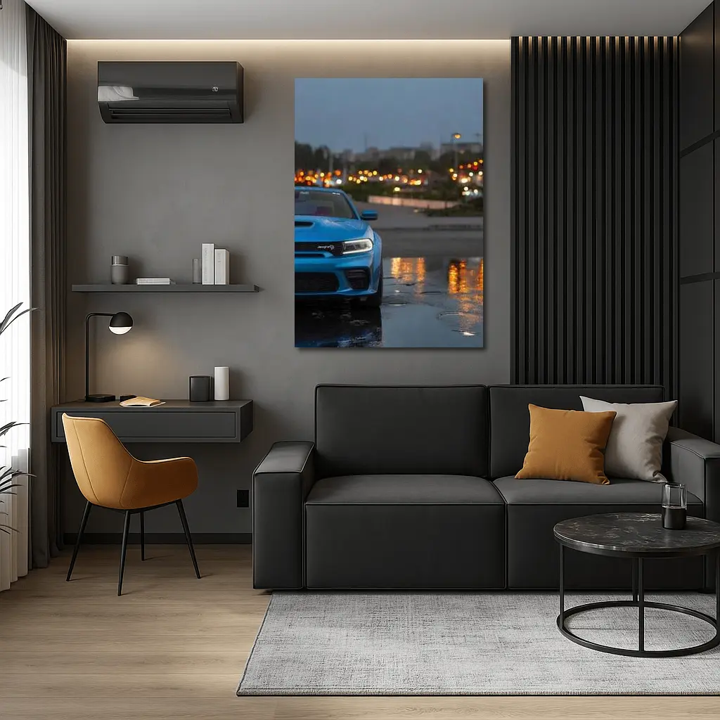 Dodge Charger SRT Blue Rainy City Night – Wall Art