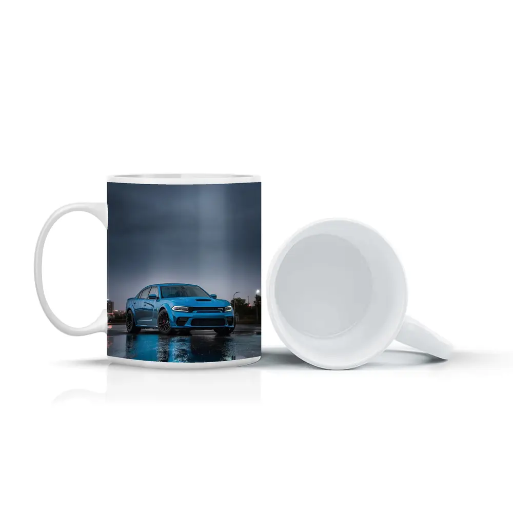 Dodge Charger Blue Wet City Street Night – Mugs