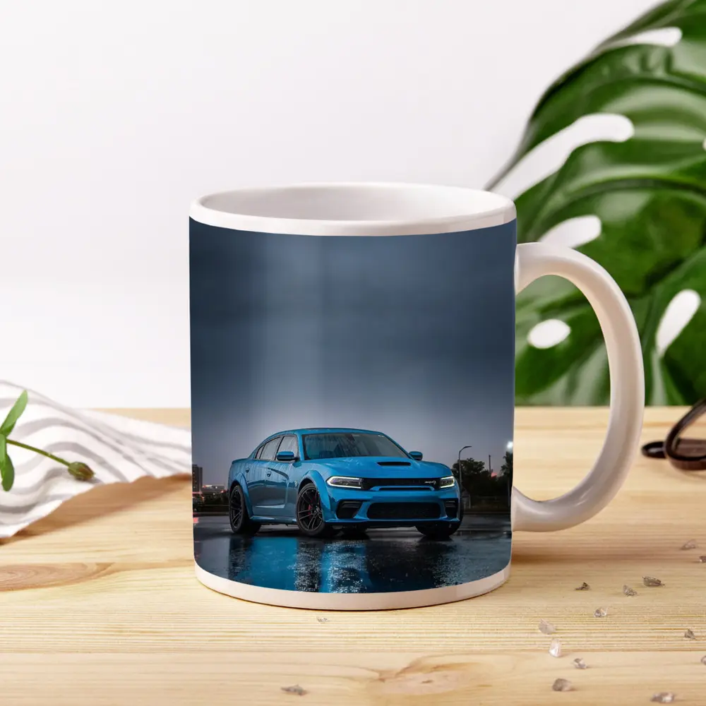 Dodge Charger Blue Wet City Street Night – Mugs