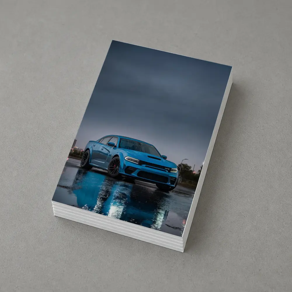 Dodge Charger Blue Wet City Street Night – Postcards