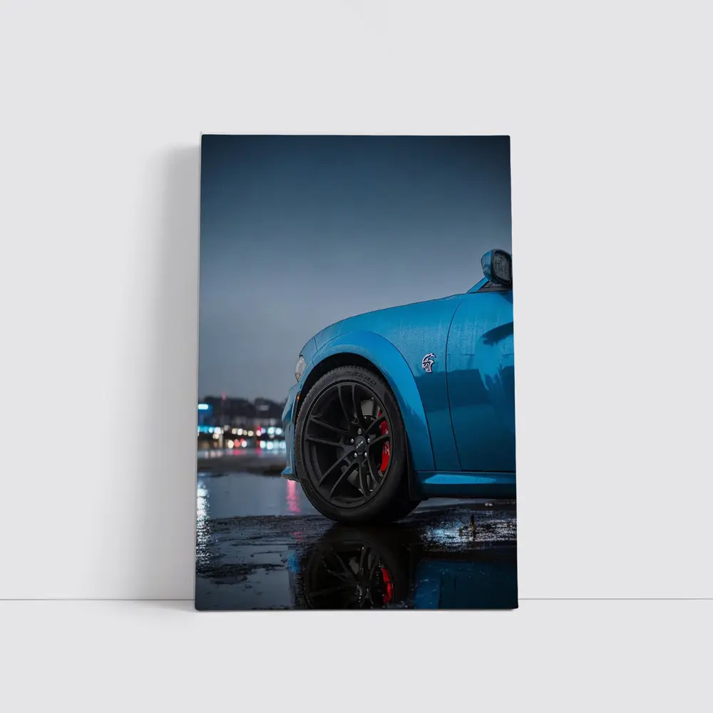 Dodge Charger Blue Wet City Night – Wall Art