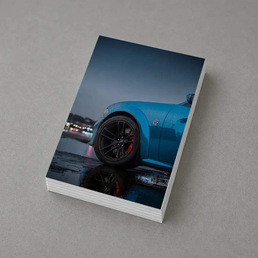 Dodge Charger Blue Wet City Night – Postcards