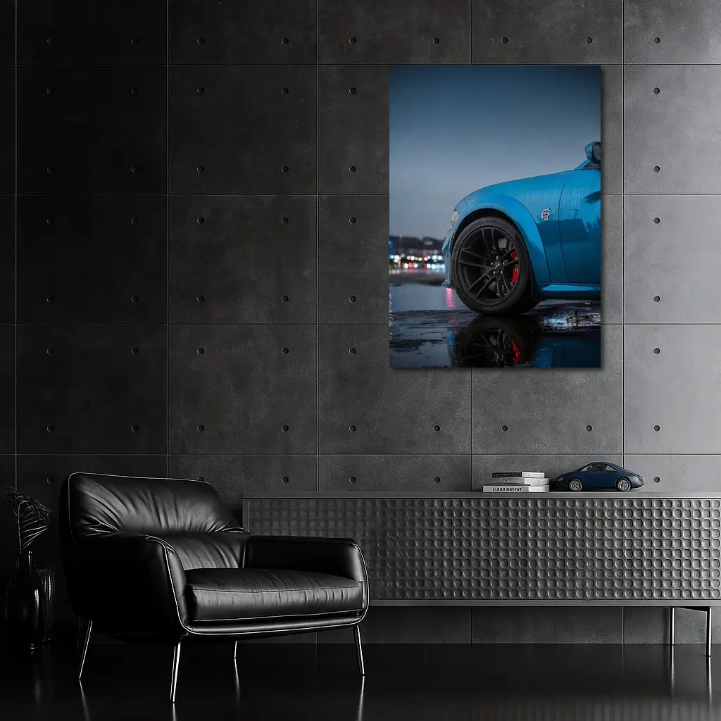 Dodge Charger Blue Wet City Night – Wall Art