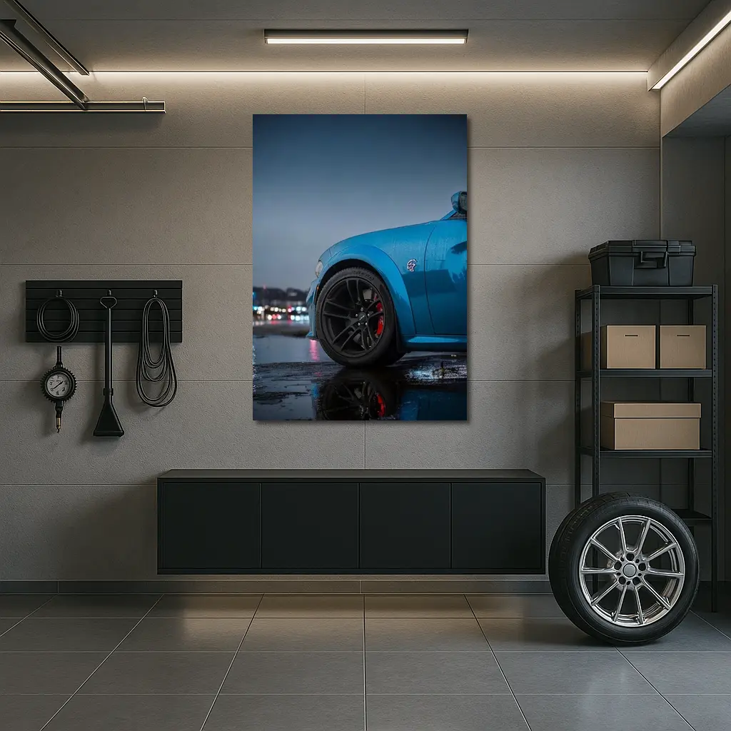 Dodge Charger Blue Wet City Night – Wall Art