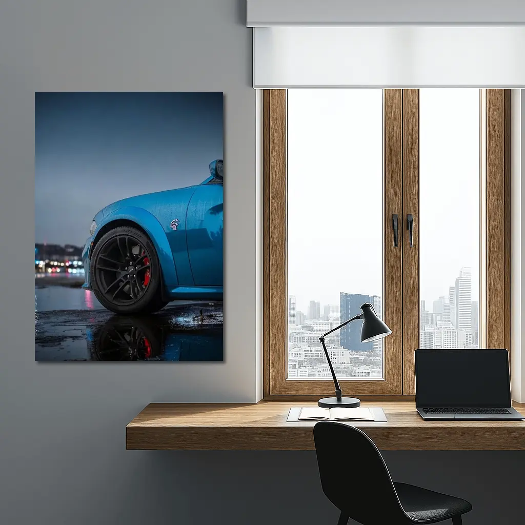 Dodge Charger Blue Wet City Night – Wall Art