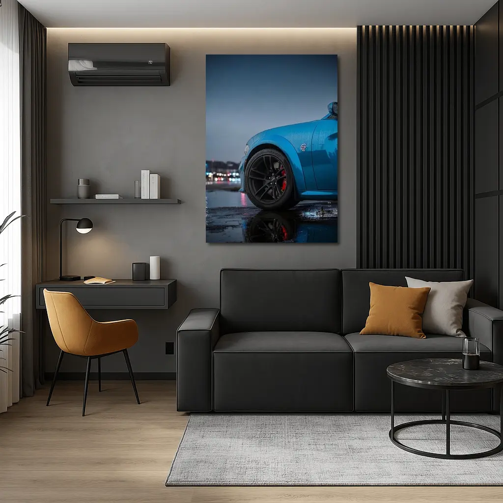 Dodge Charger Blue Wet City Night – Wall Art