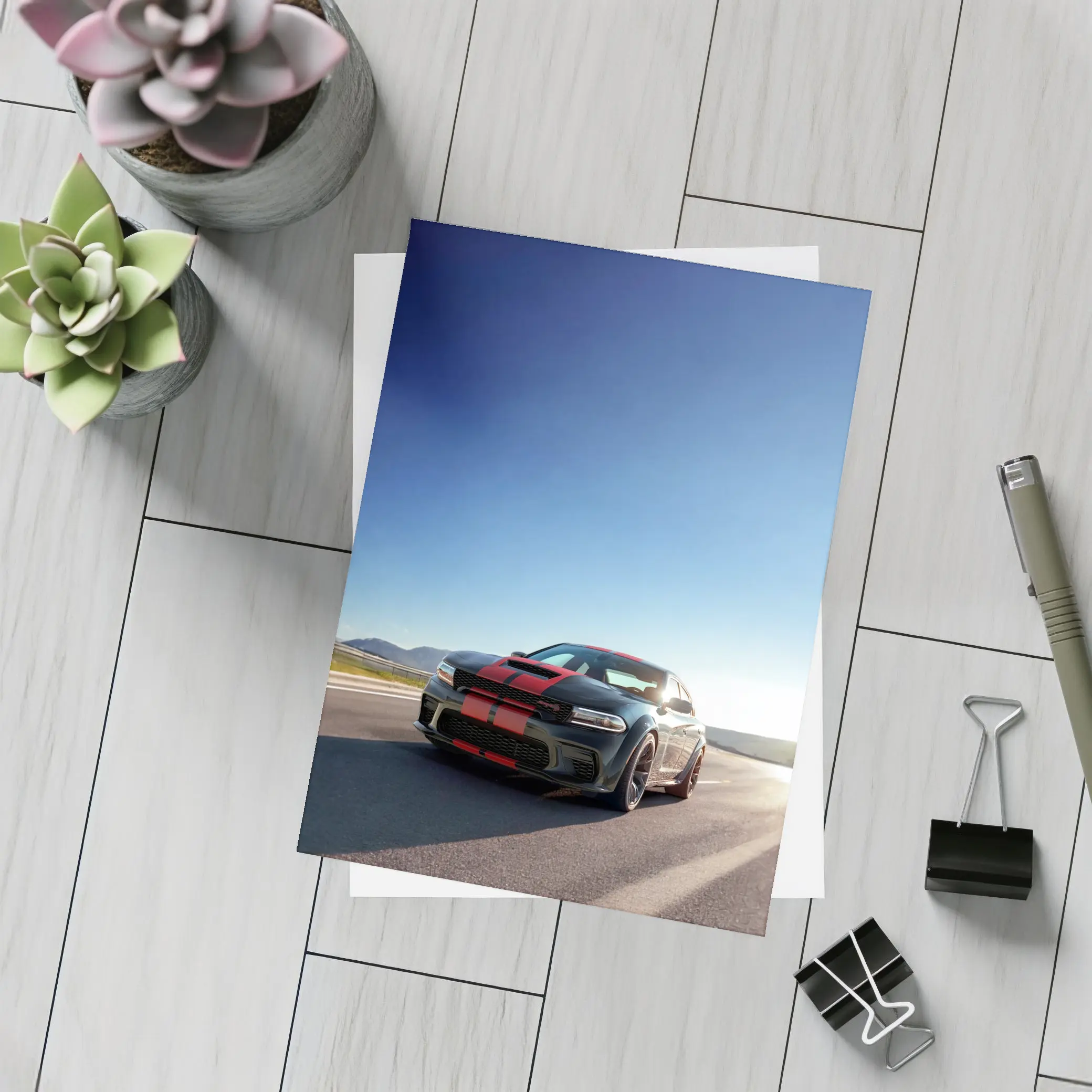 Dodge Charger Red Stripes Open Road – Postcards