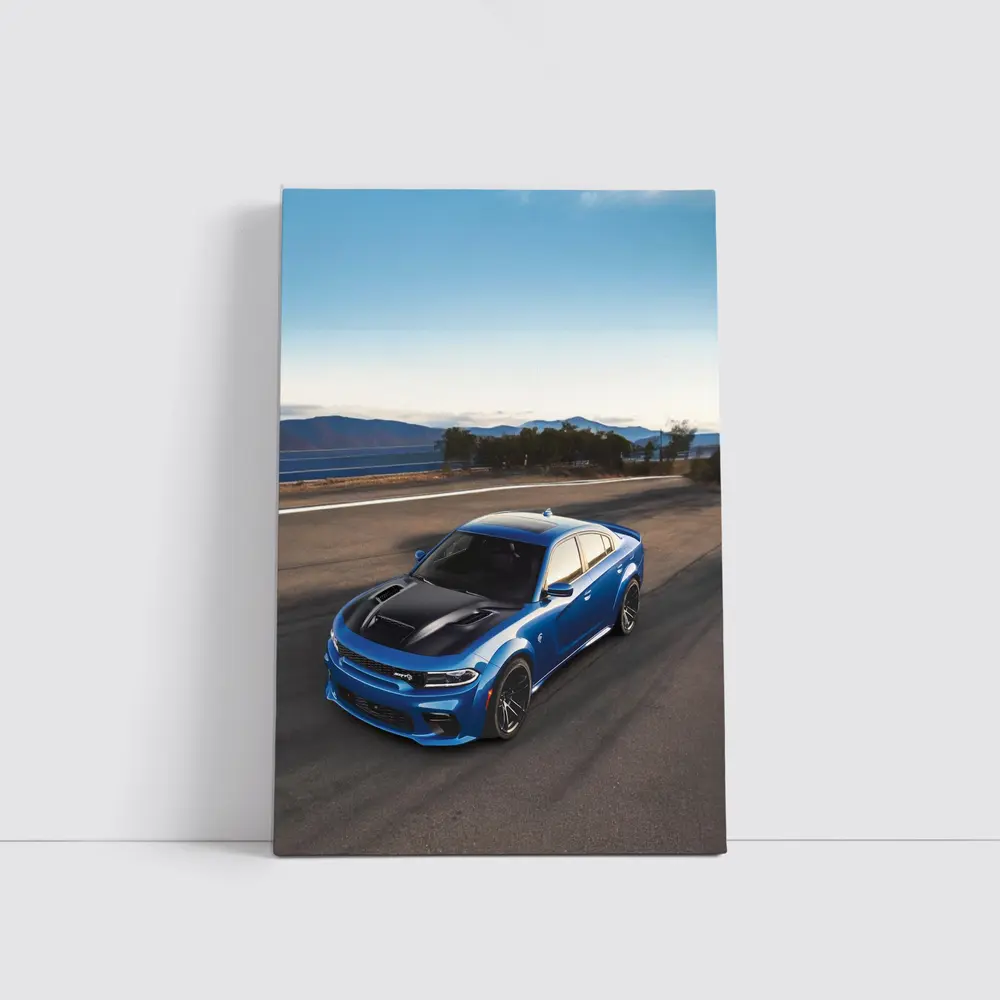 Dodge Charger Blue Muscle Car On Road – Wall Art