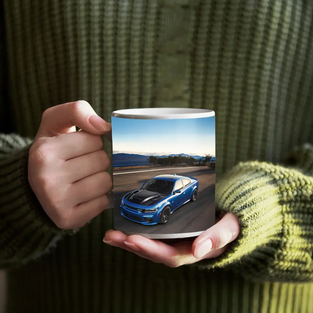 Dodge Charger Blue Muscle Car On Road – Mugs