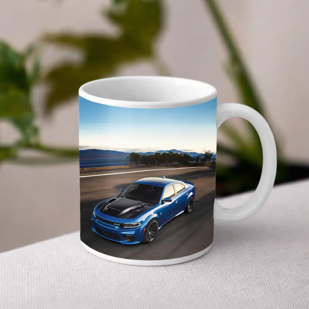 Dodge Charger Blue Muscle Car On Road – Mugs