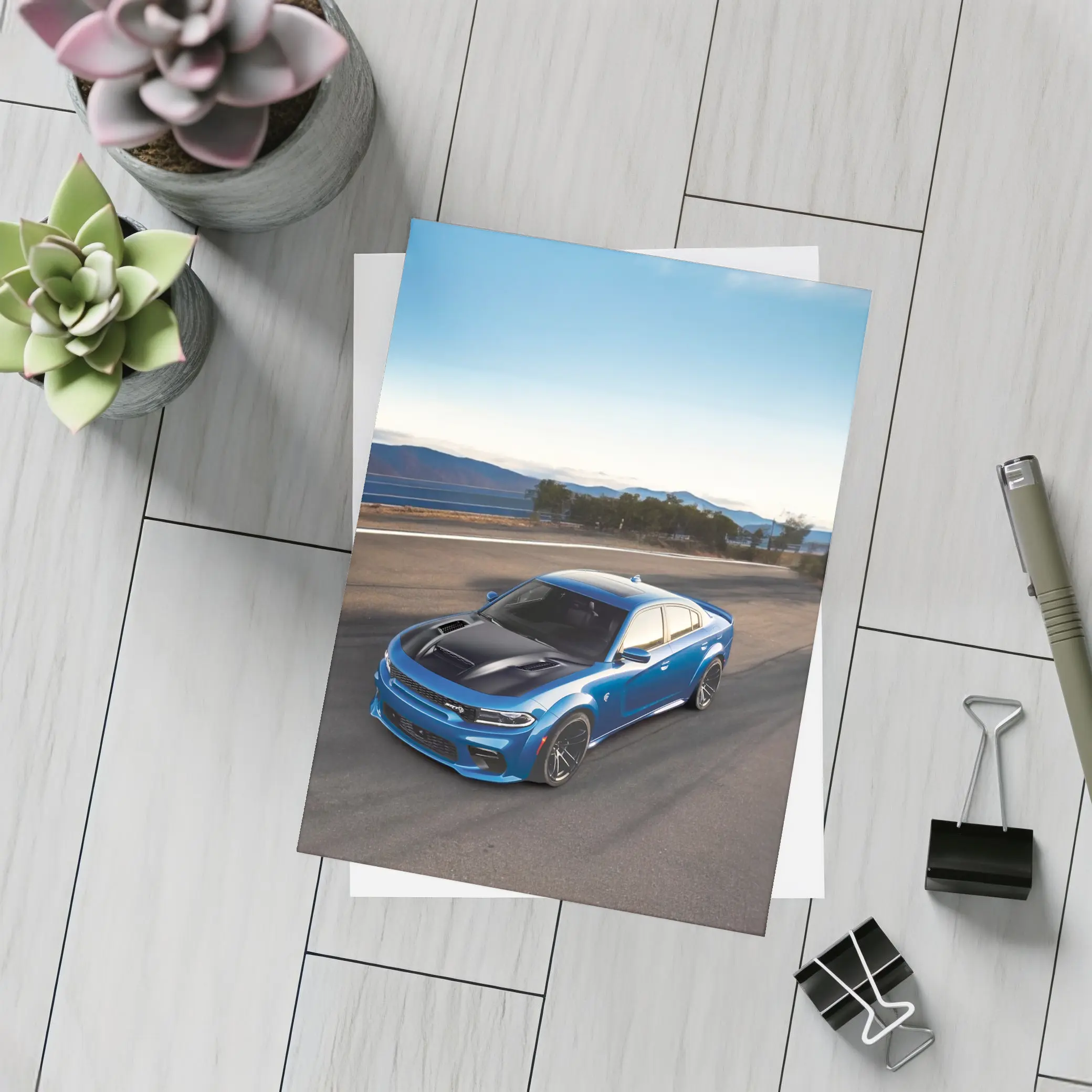 Dodge Charger Blue Muscle Car On Road – Postcards