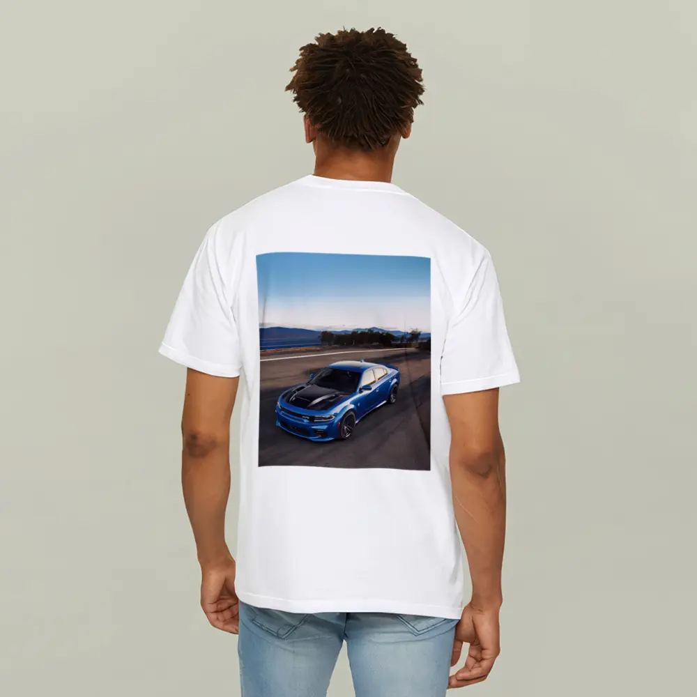 Dodge Charger Blue Muscle Car On Road – T-Shirts