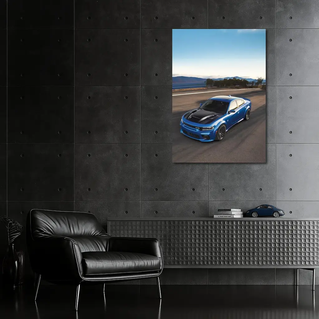 Dodge Charger Blue Muscle Car On Road – Wall Art
