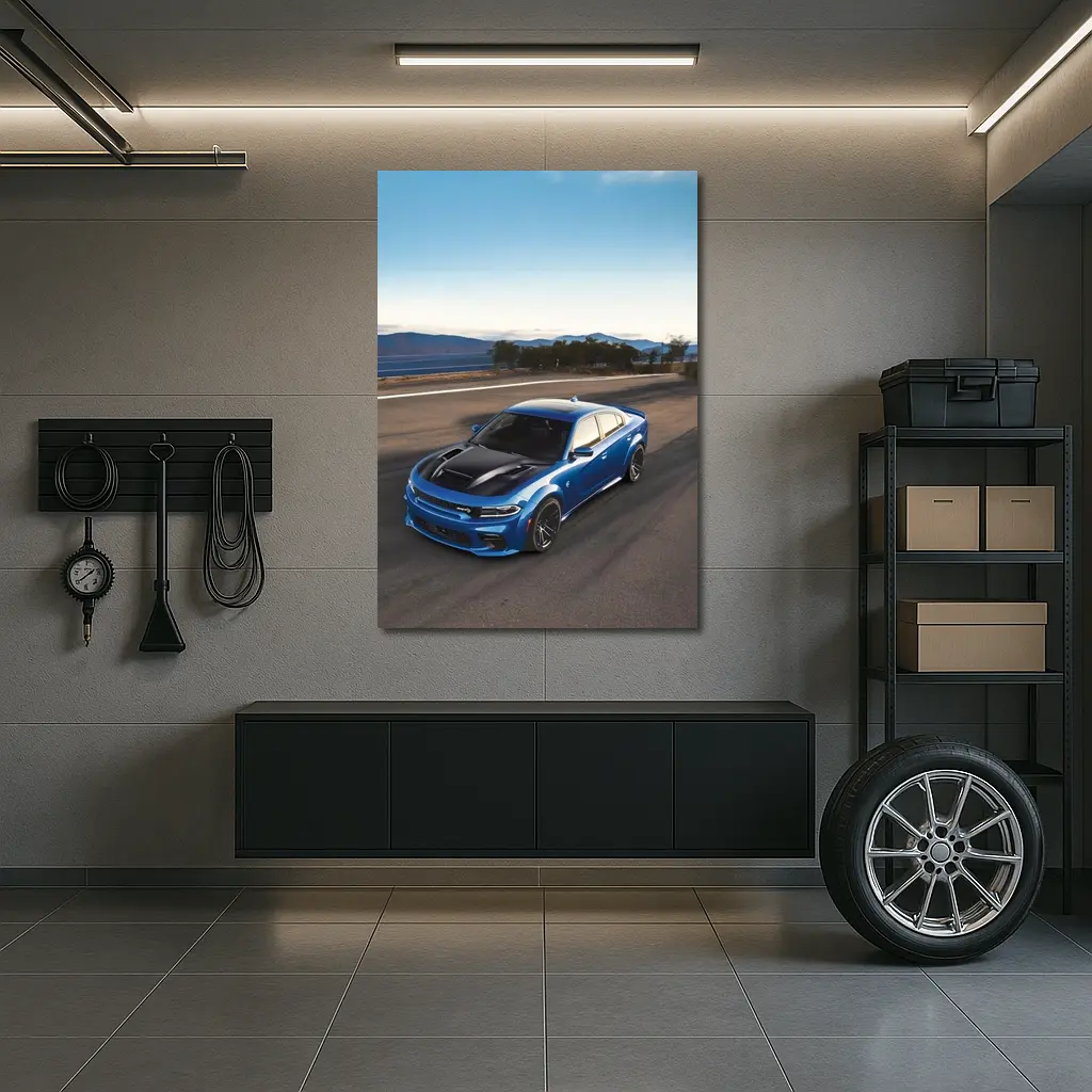 Dodge Charger Blue Muscle Car On Road – Wall Art