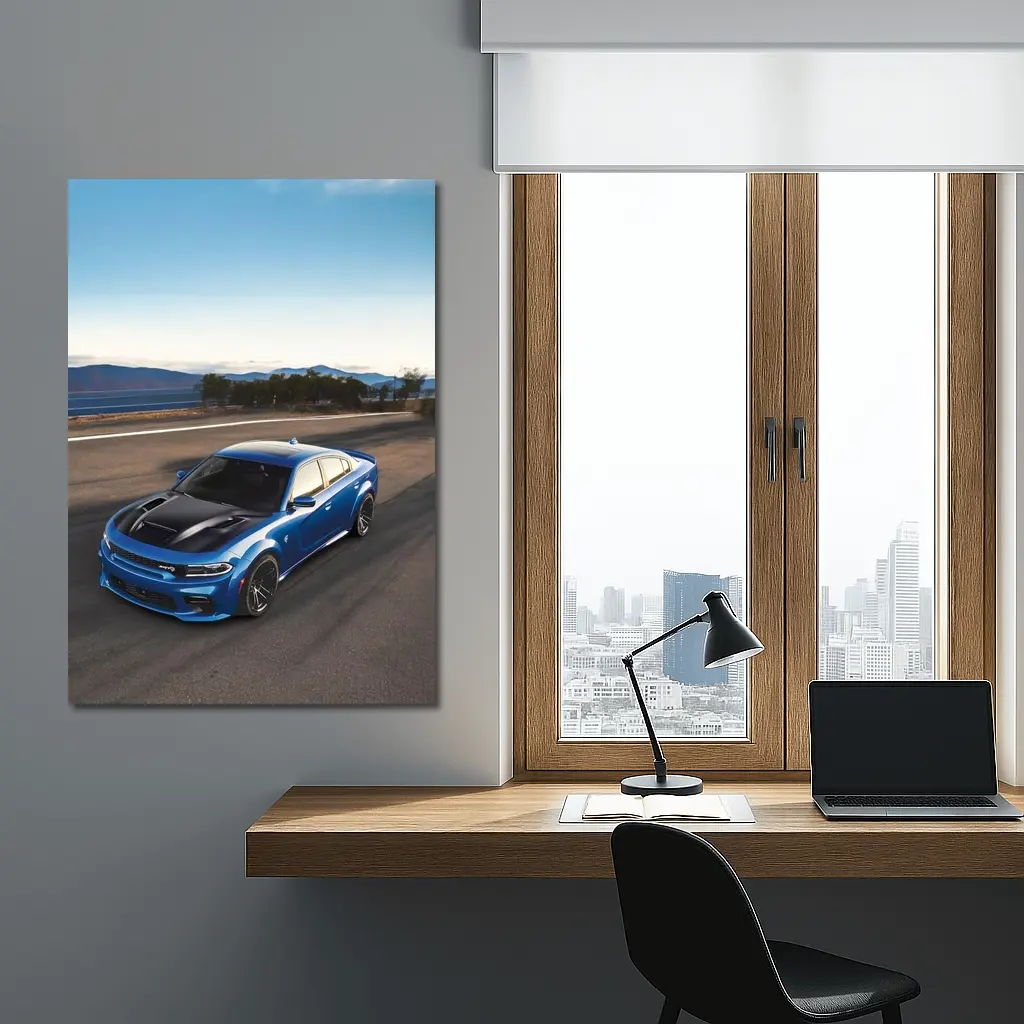 Dodge Charger Blue Muscle Car On Road – Wall Art