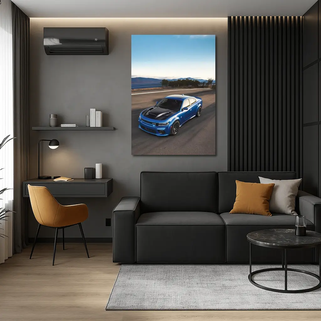 Dodge Charger Blue Muscle Car On Road – Wall Art