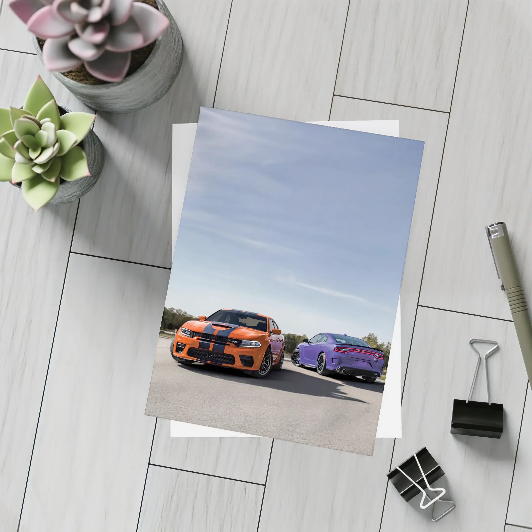 Dodge Charger Orange Purple Duo Road – Postcards