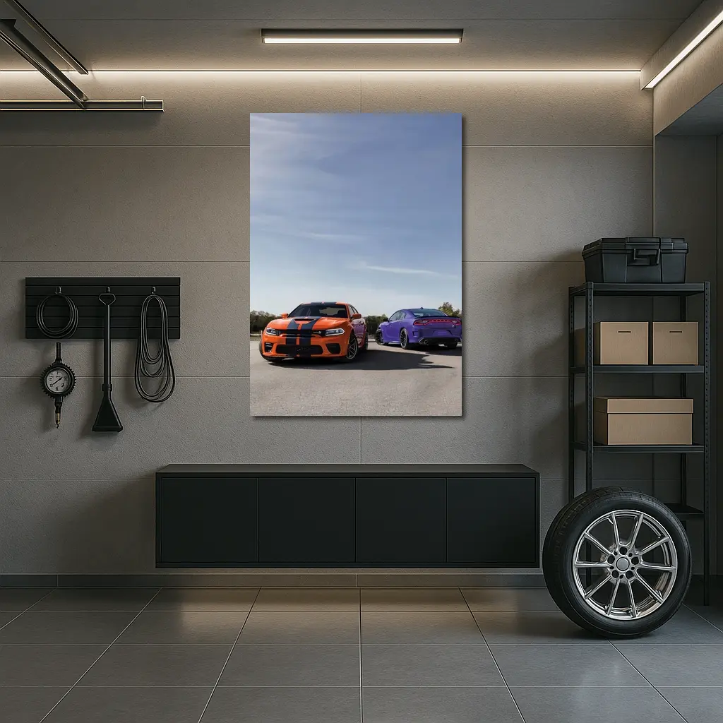 Dodge Charger Orange Purple Duo Road – Wall Art