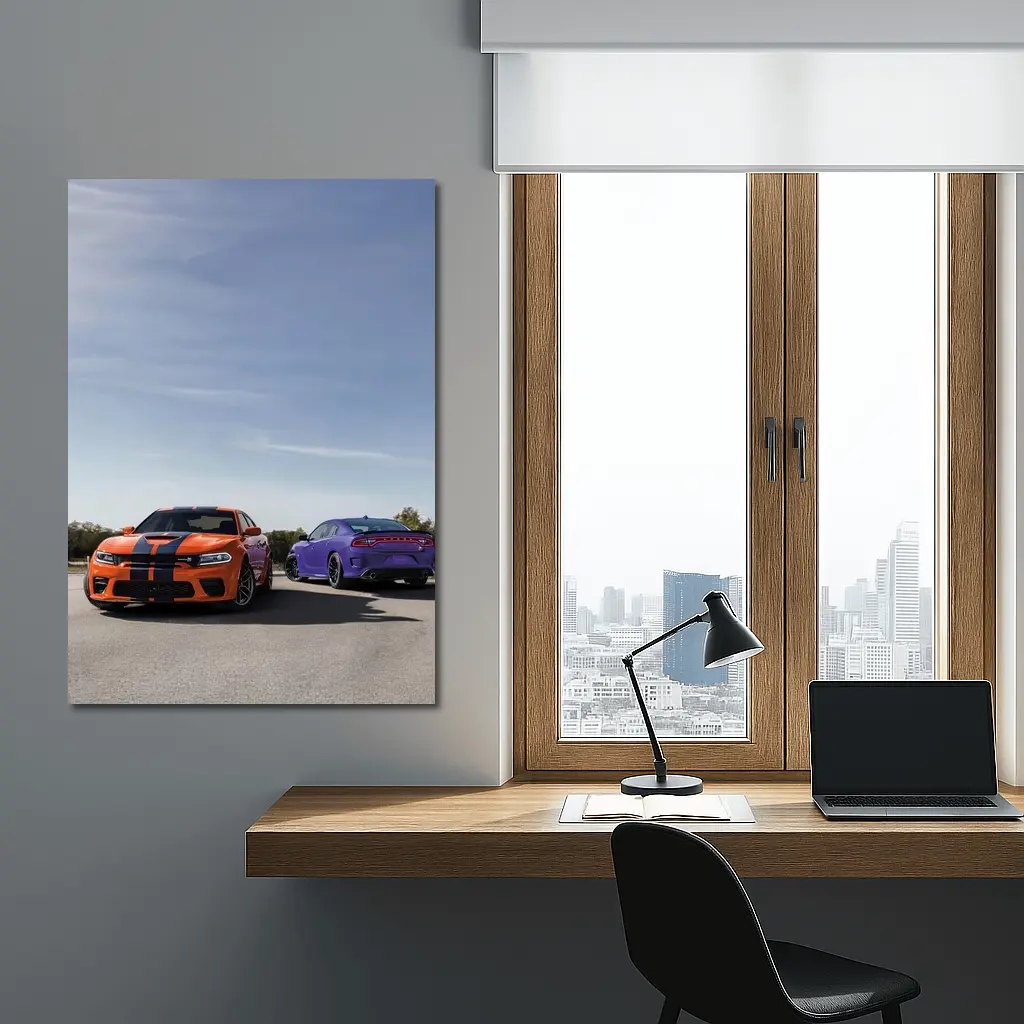 Dodge Charger Orange Purple Duo Road – Wall Art
