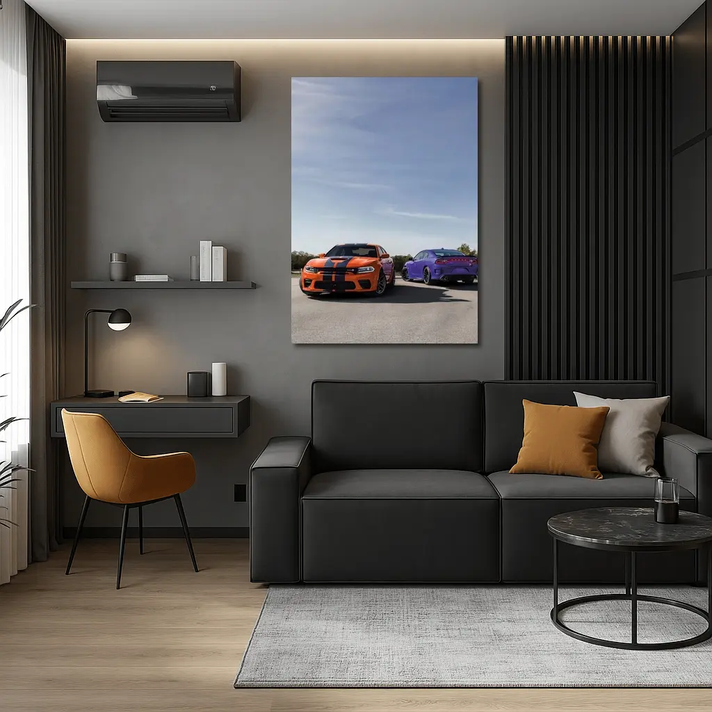 Dodge Charger Orange Purple Duo Road – Wall Art