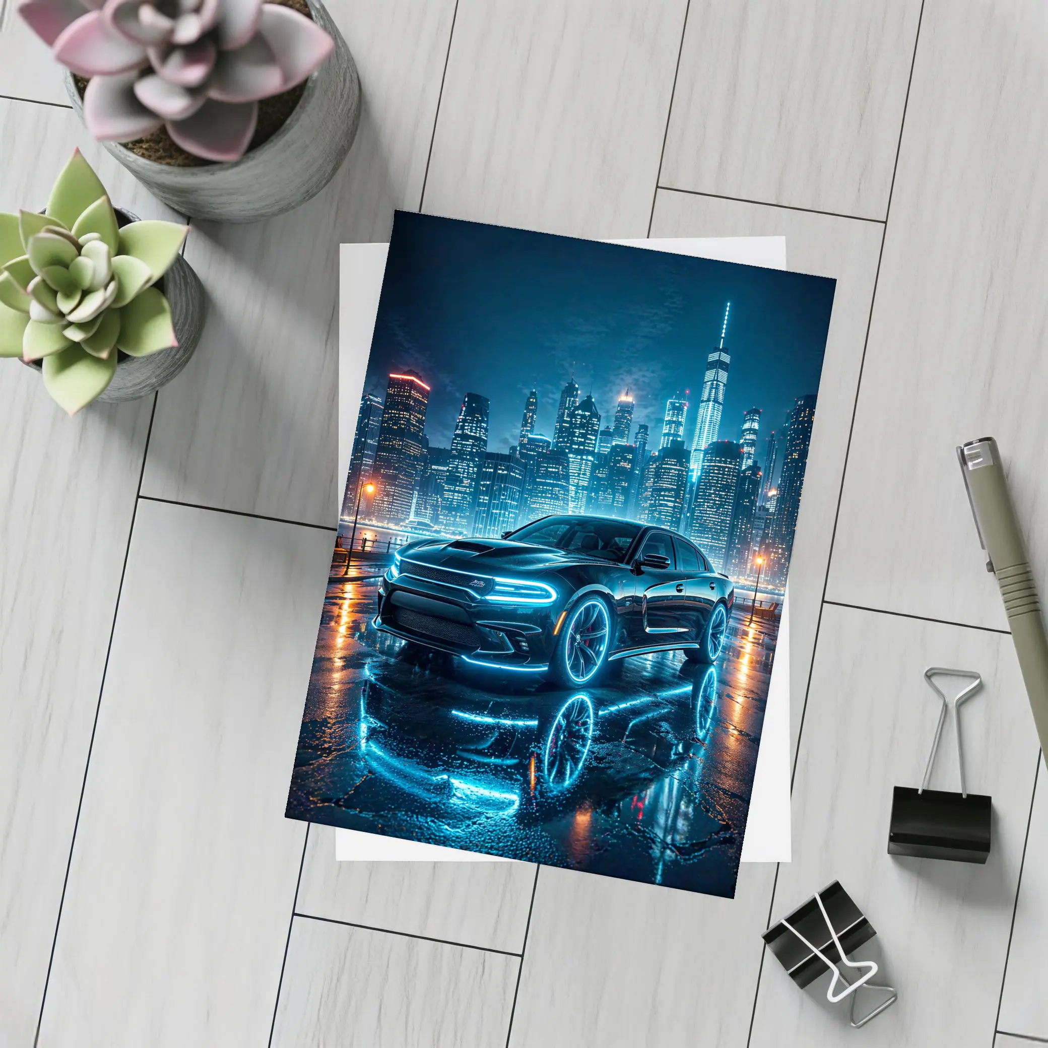 Dodge Charger Neon Glow Night City – Postcards