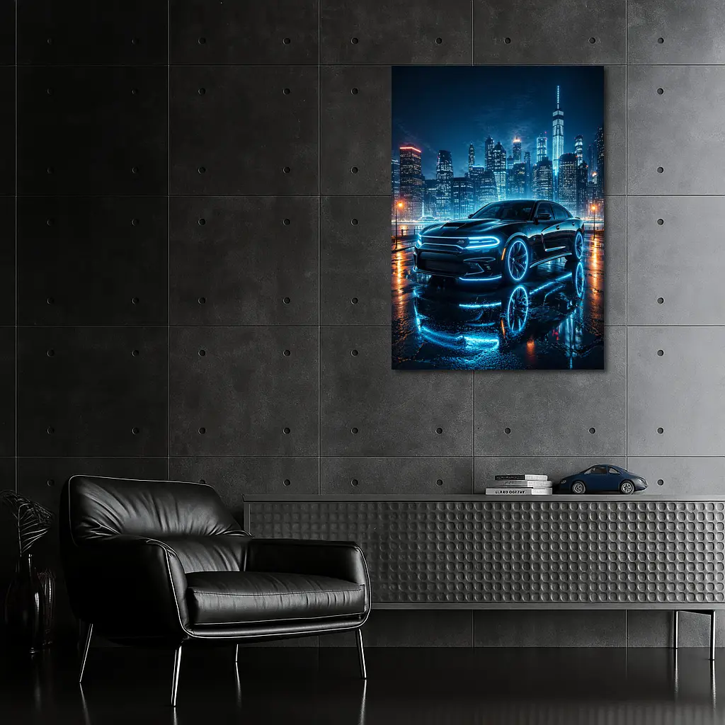 Dodge Charger Neon Glow Night City – Wall Art