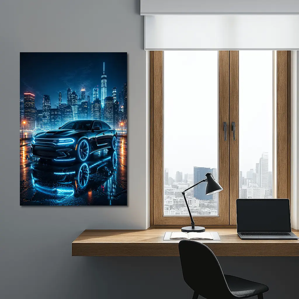 Dodge Charger Neon Glow Night City – Wall Art